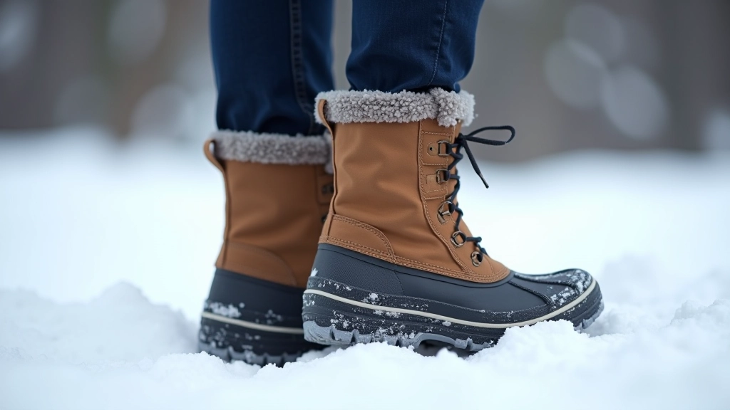 Winter boots in snow