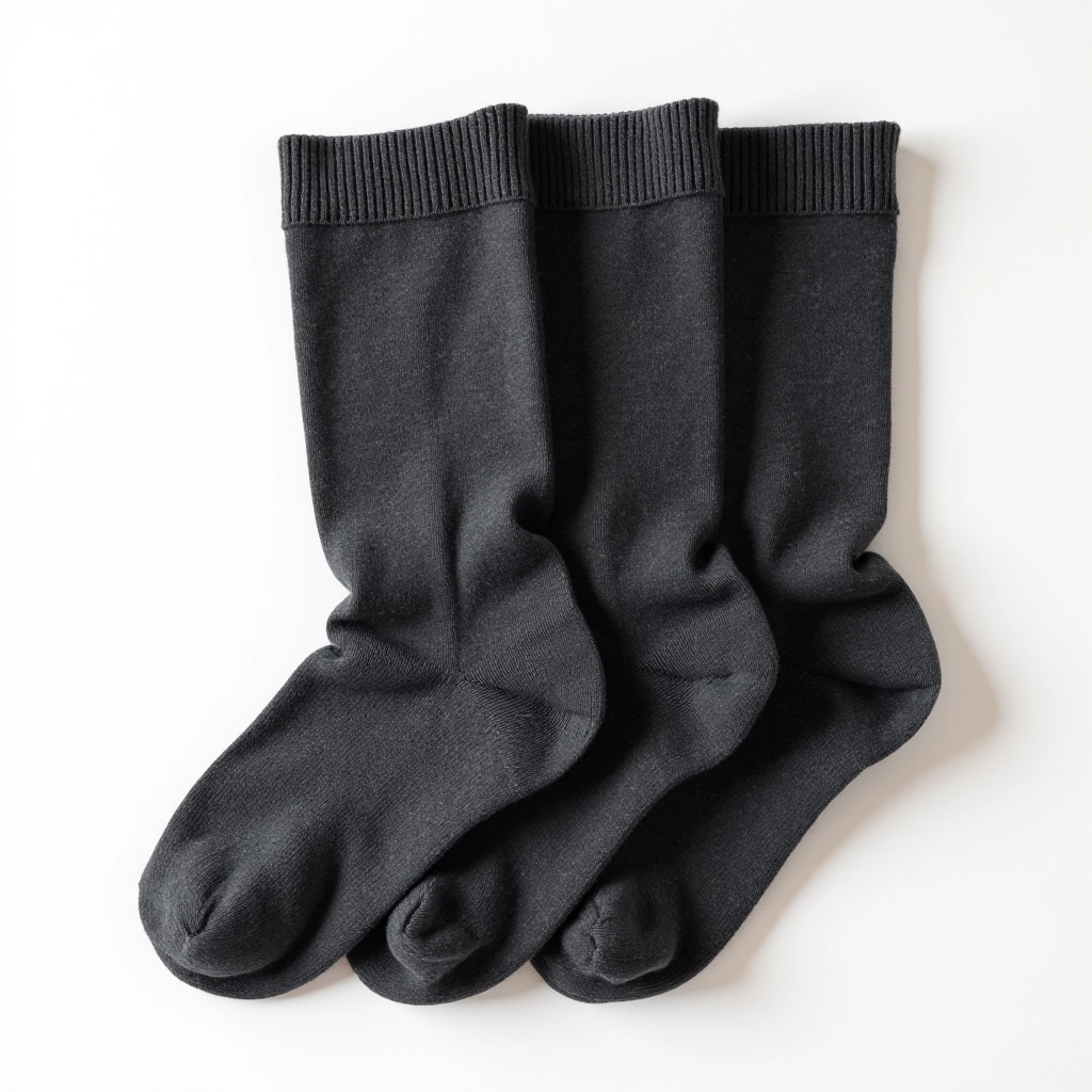 Three charcoal wool blend thermal socks displayed flat showing full sock length and reinforced heel and toe areas
